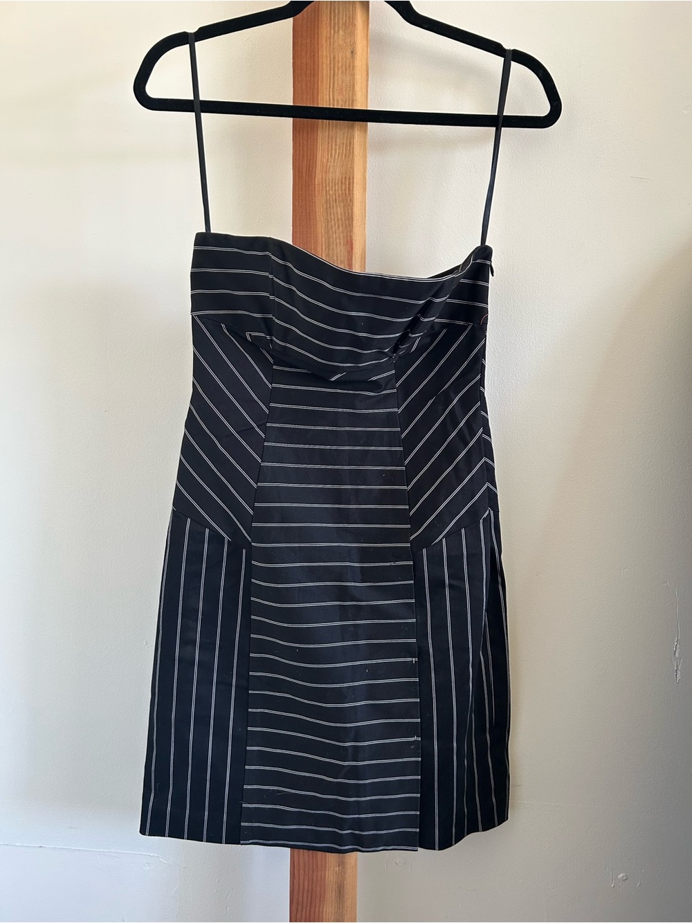 bebe Black and White Pinstripe Mini Dress